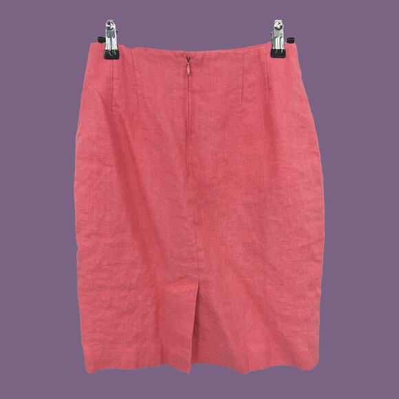 Linda Allard Ellen Tracy US 4 VINTAGE 80s Pink LINEN SILK Blend Pencil Skirt - Picture 2 of 9